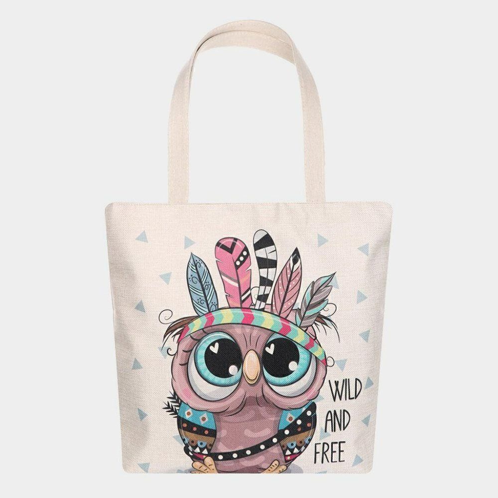 Owl Feather Printed Canvas Tote Eco Bag NWT